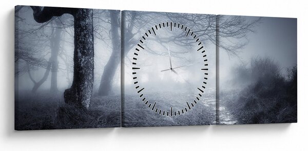 Obraz - Cesta v hmle (s hodinami) (90x30 cm)