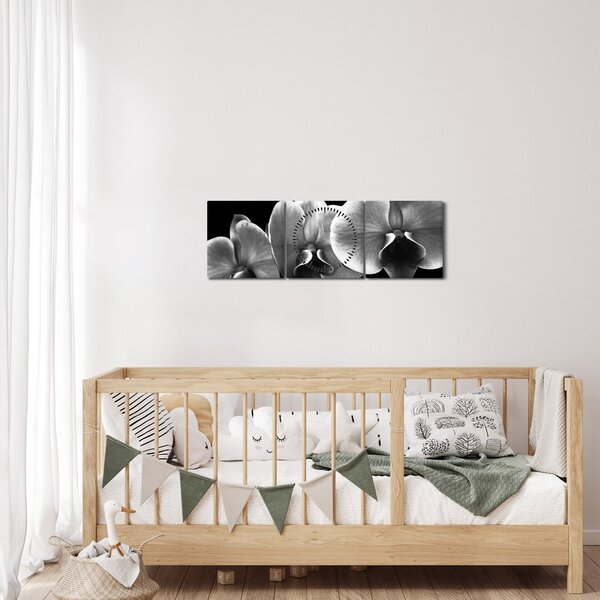 Obraz kvetu orchidey (s hodinami) (90x30 cm)