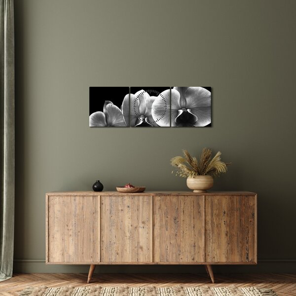Obraz kvetu orchidey (s hodinami) (90x30 cm)