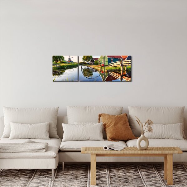 Obraz holandských mlynov (s hodinami) (90x30 cm)