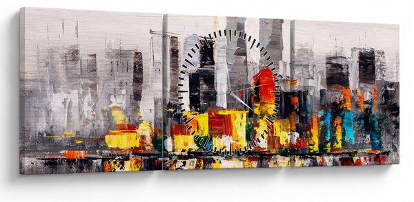 Obraz - Maľba veľkomesta (s hodinami) (90x30 cm)