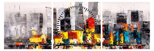 Obraz - Maľba veľkomesta (s hodinami) (90x30 cm)
