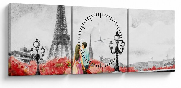 Obraz - Milenci v Paríži (s hodinami) (90x30 cm)