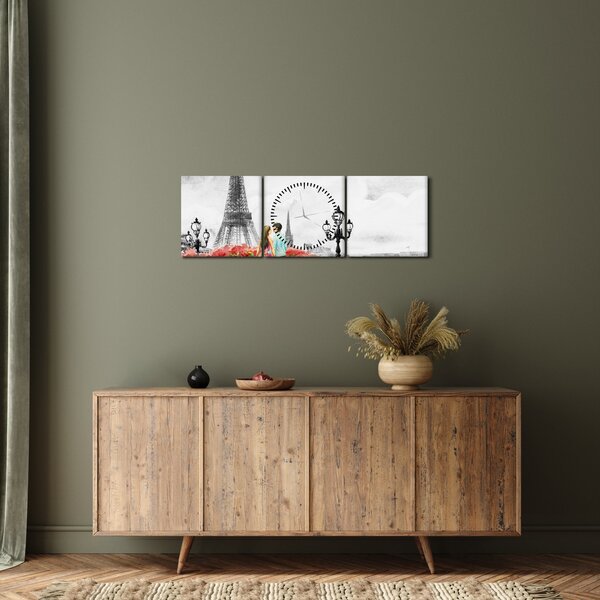 Obraz - Milenci v Paríži (s hodinami) (90x30 cm)