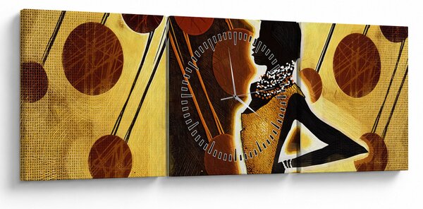 Obraz umelecké pradávnej maľby (s hodinami) (90x30 cm)