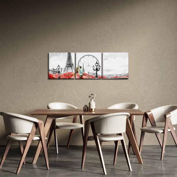 Obraz - Milenci v Paríži (s hodinami) (90x30 cm)