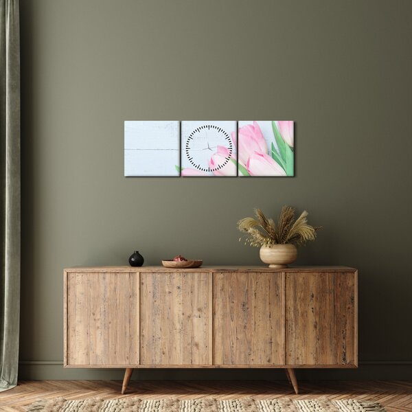 Obraz - Kytica tulipánov (s hodinami) (90x30 cm)