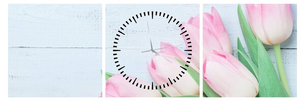 Obraz - Kytica tulipánov (s hodinami) (90x30 cm)