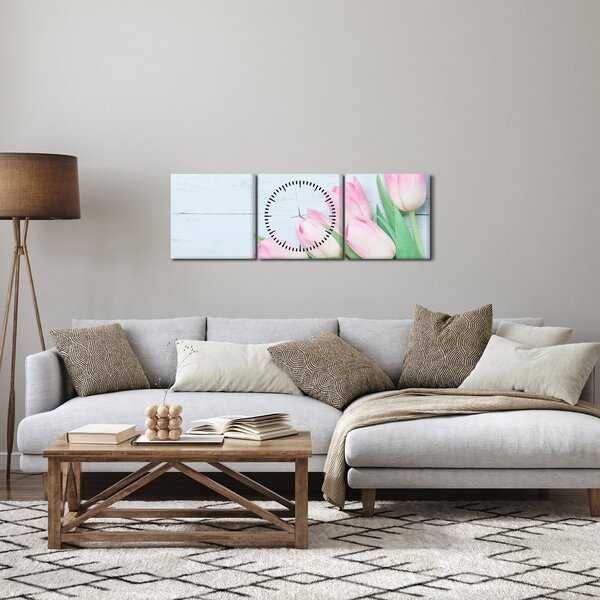 Obraz - Kytica tulipánov (s hodinami) (90x30 cm)