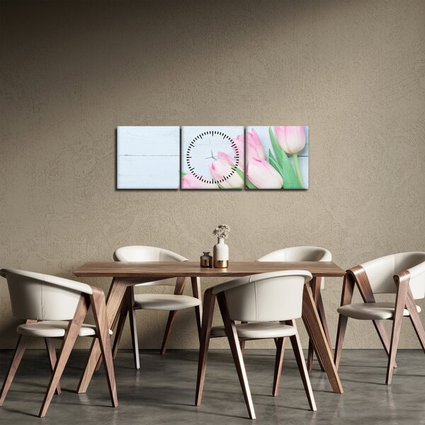 Obraz - Kytica tulipánov (s hodinami) (90x30 cm)