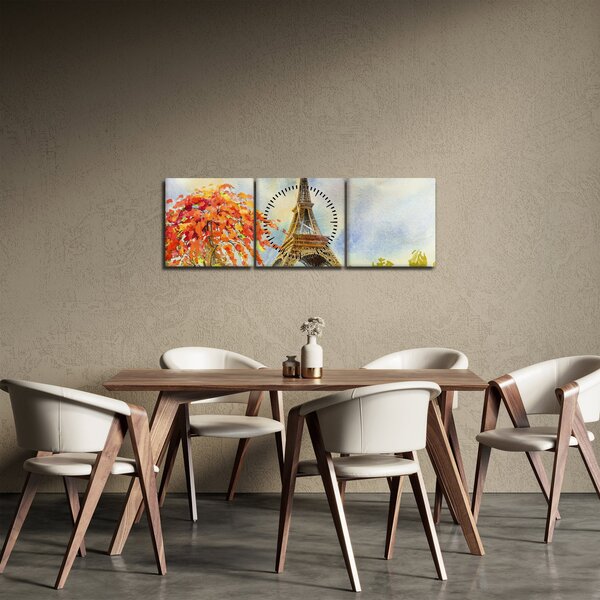 Maľovaný obraz Eiffelovej veže (s hodinami) (90x30 cm)