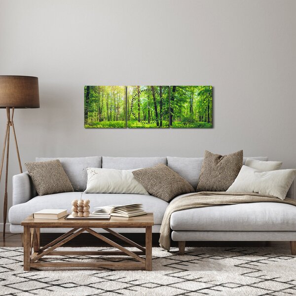Obraz - Jarný listnatý les (s hodinami) (90x30 cm)