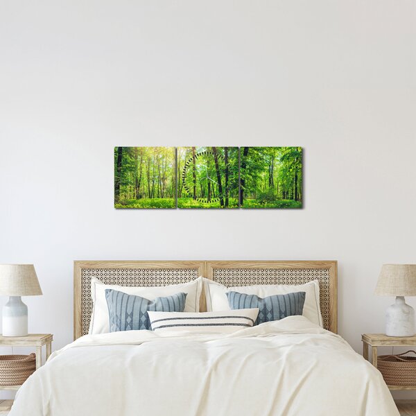 Obraz - Jarný listnatý les (s hodinami) (90x30 cm)