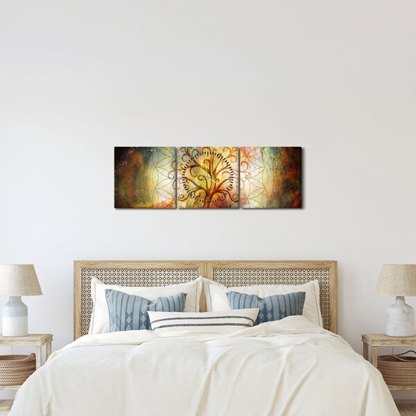 Abstraktný obraz stromu (s hodinami) (90x30 cm)