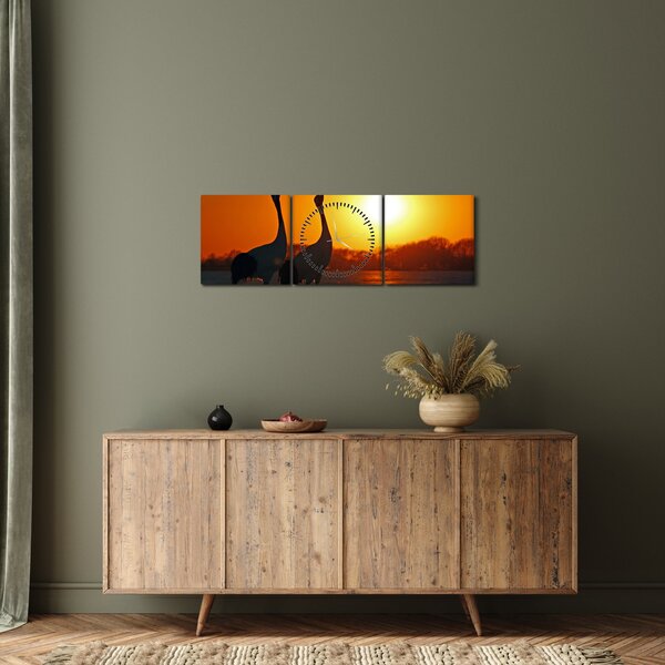 Obraz vtákov pri západe slnka (s hodinami) (90x30 cm)