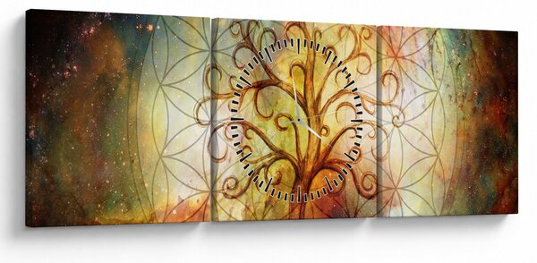 Abstraktný obraz stromu (s hodinami) (90x30 cm)