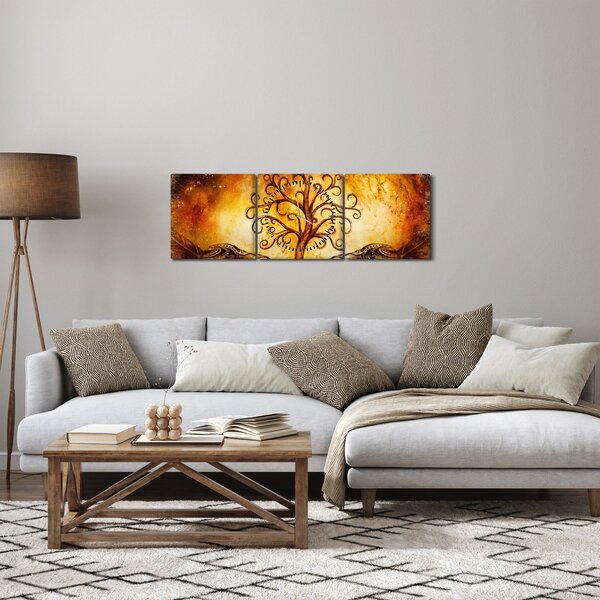 Prírodný abstraktný obraz stromu (s hodinami) (90x30 cm)
