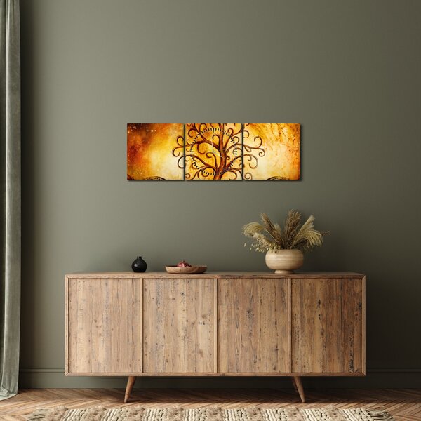 Prírodný abstraktný obraz stromu (s hodinami) (90x30 cm)