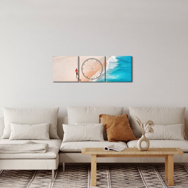 Obraz - Plážový beh (s hodinami) (90x30 cm)