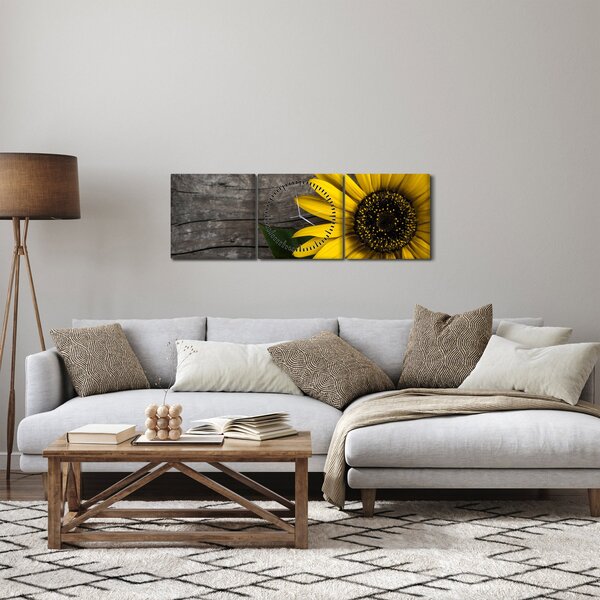 Obraz - Kvet slnečnice (s hodinami) (90x30 cm)