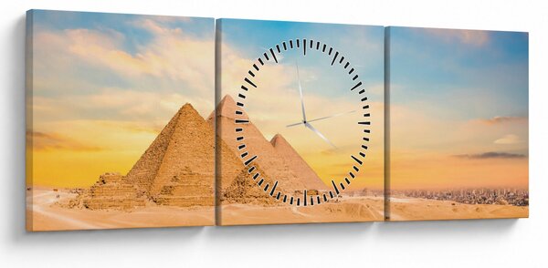 Obraz egyptských pyramíd (s hodinami) (90x30 cm)
