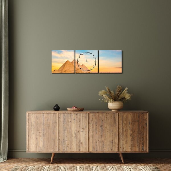 Obraz egyptských pyramíd (s hodinami) (90x30 cm)