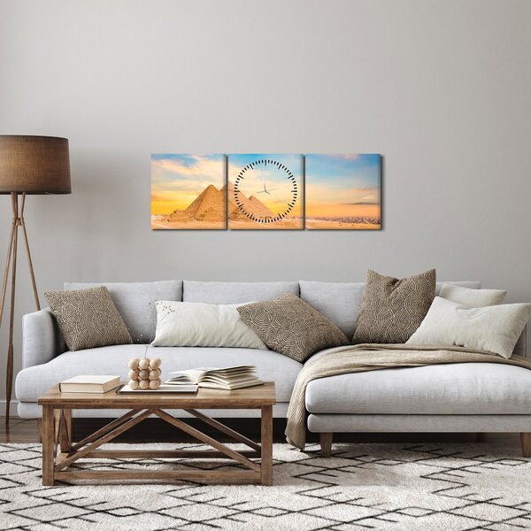 Obraz egyptských pyramíd (s hodinami) (90x30 cm)