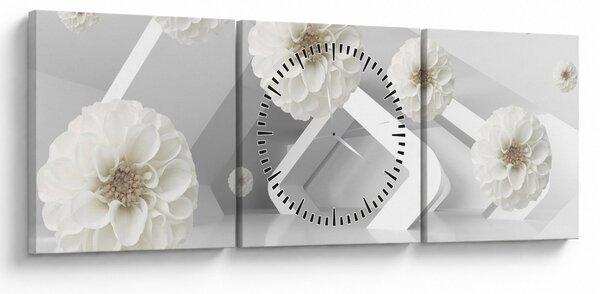 Abstraktný obraz s belostnými kvetmi (s hodinami) (90x30 cm)