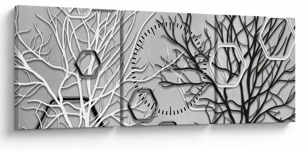 Abstraktný obraz so stromami (s hodinami) (90x30 cm)