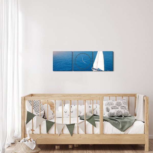 Obraz - Výlet loďou (s hodinami) (90x30 cm)
