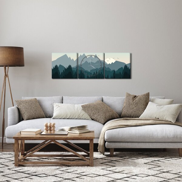 Obraz - Hory pohľadom grafika (s hodinami) (90x30 cm)