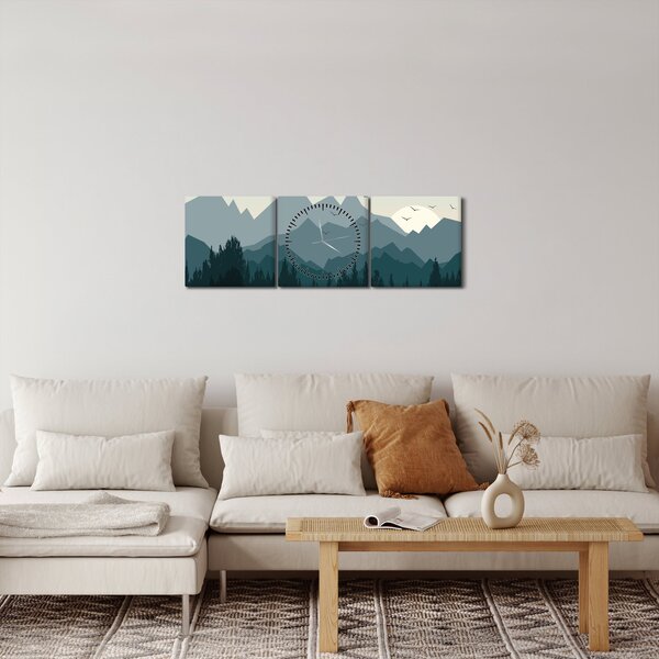 Obraz - Hory pohľadom grafika (s hodinami) (90x30 cm)