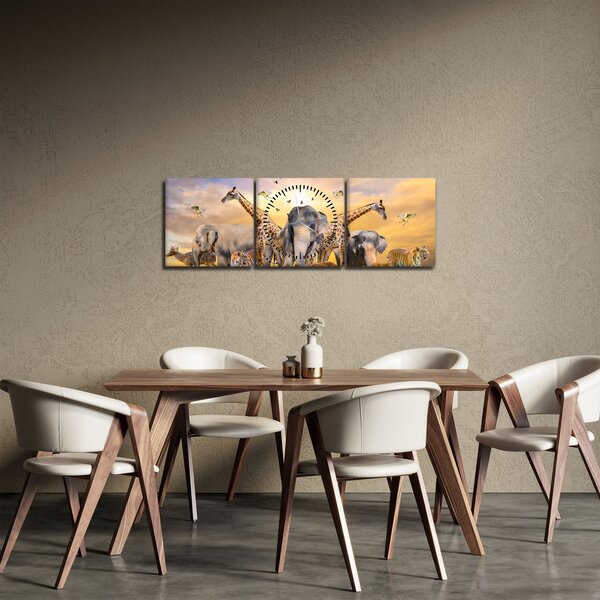 Obraz - Africké zvieratá (s hodinami) (90x30 cm)