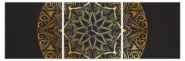 Obraz zlaté abstrakcie (s hodinami) (90x30 cm)