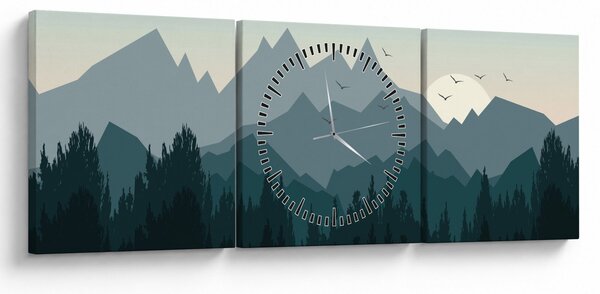 Obraz - Hory pohľadom grafika (s hodinami) (90x30 cm)