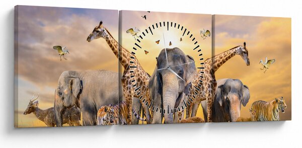 Obraz - Africké zvieratá (s hodinami) (90x30 cm)
