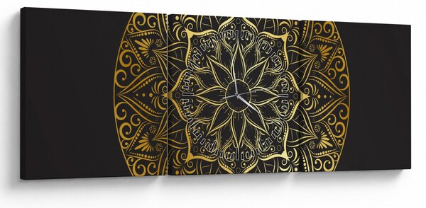 Obraz zlaté abstrakcie (s hodinami) (90x30 cm)