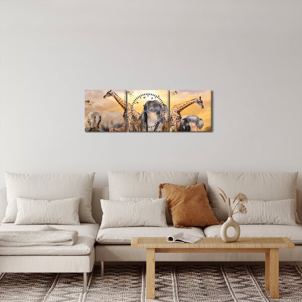 Obraz - Africké zvieratá (s hodinami) (90x30 cm)