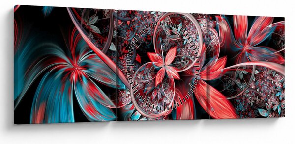 Abstraktný obraz exotických kvetov (s hodinami) (90x30 cm)