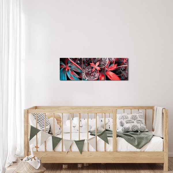 Abstraktný obraz exotických kvetov (s hodinami) (90x30 cm)