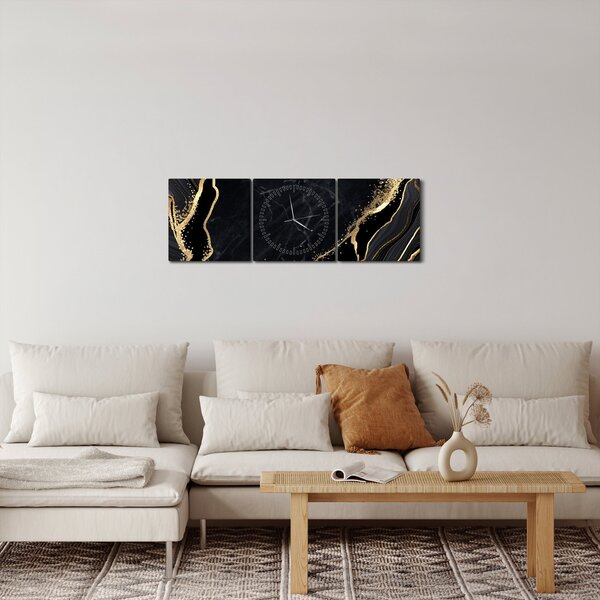 Obraz zlaté abstrakcie (s hodinami) (90x30 cm)