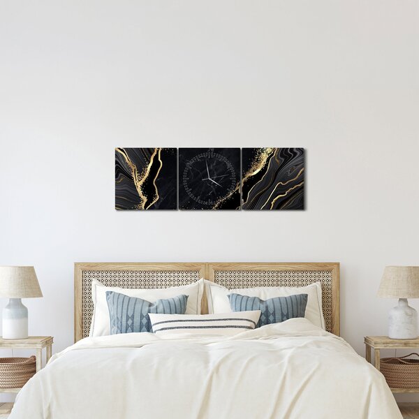 Obraz zlaté abstrakcie (s hodinami) (90x30 cm)