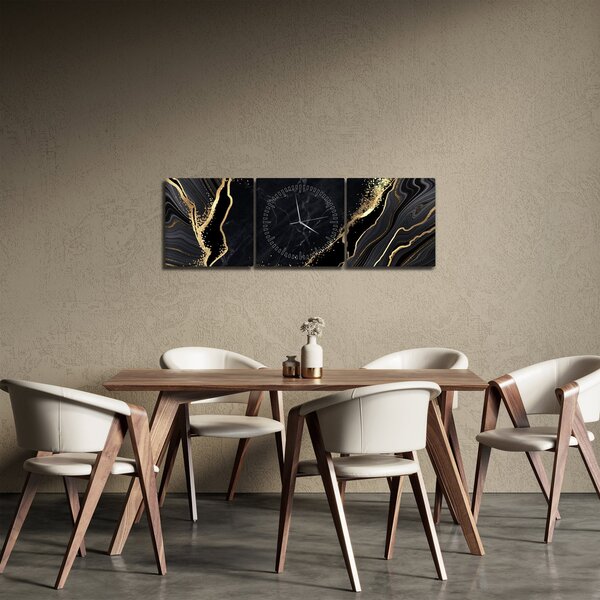 Obraz zlaté abstrakcie (s hodinami) (90x30 cm)