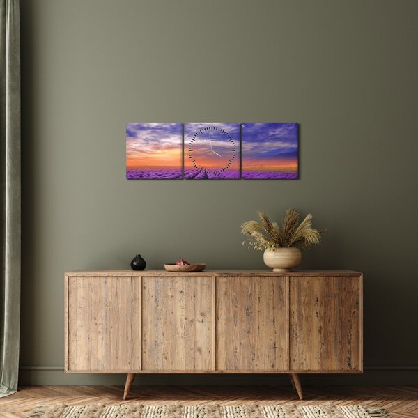 Obraz levanduľového pole (s hodinami) (90x30 cm)
