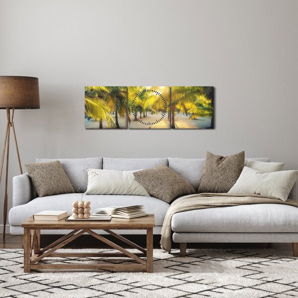 Obraz - Žena v palmách (s hodinami) (90x30 cm)