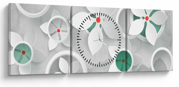 Obraz kvetinové abstrakcie (s hodinami) (90x30 cm)