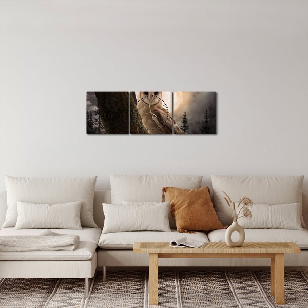 Obraz sovy (s hodinami) (90x30 cm)