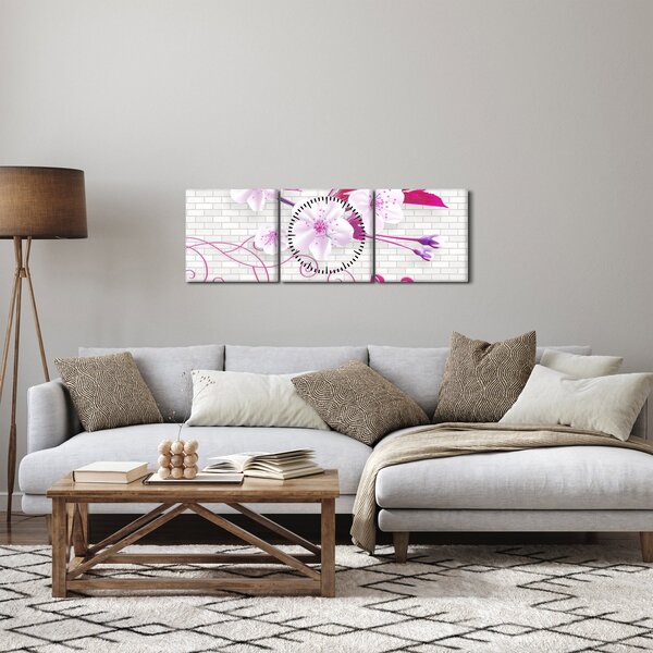 Obraz vetvičky s kvetmi (s hodinami) (90x30 cm)