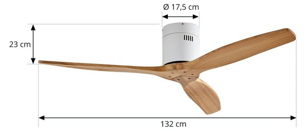 Lucande Stropný ventilátor Vindur, biely, drevo, DC, tichý, Biela / opálová, Obývacia izba / jedáleň, kov, Moderný