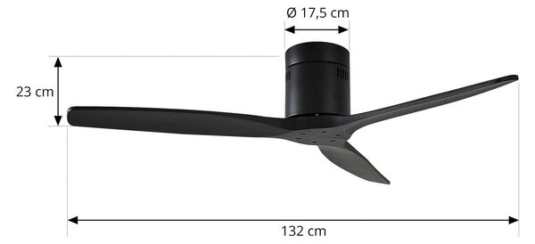 Lucande Stropný ventilátor Vindur, čierny, DC, tichý, Čierna, Obývacia izba / jedáleň, kov, Moderný